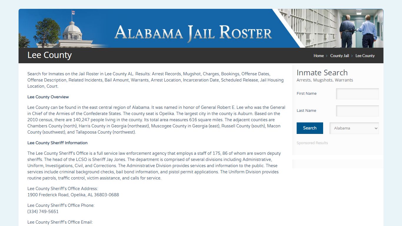 Lee County | Alabama Jail Inmate Search